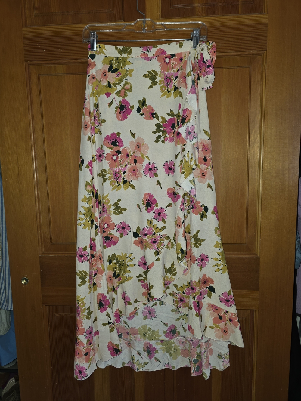 Aakaa Floral Wrap Double Tie Maxi Ruffled Skirt NWT Size Small